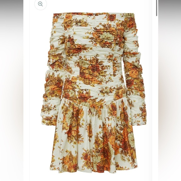 Alemais Orange Floral Long Sleeve Off the Shoulder Drop Waist Mini Dress XXS XS - Picture 9 of 13